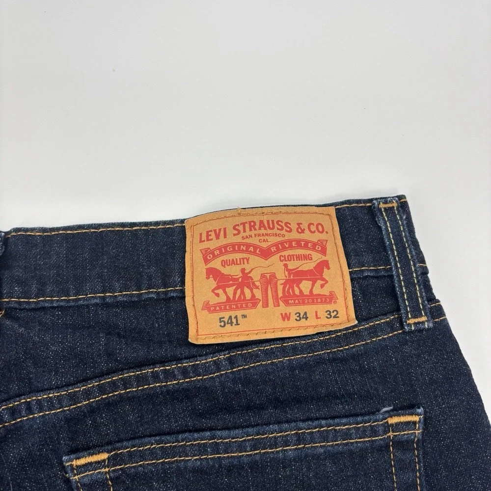 Levis 541 Dark Wash Straight Leg Blue Denim Jeans Mens 34x32 Cotton Blend